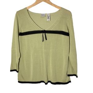 Emma James Vintage Green Silk Blend Sweater with Velvet Bow Accent Womens Large
